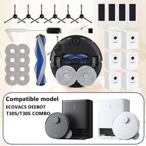 27 accessoires de rechange pour robot aspirateur – 1 brosse centrale, 6 brosses latérales, 4 filtres compatibles avec modèles ECOVACS T30S et T30S COMBO (1/4)