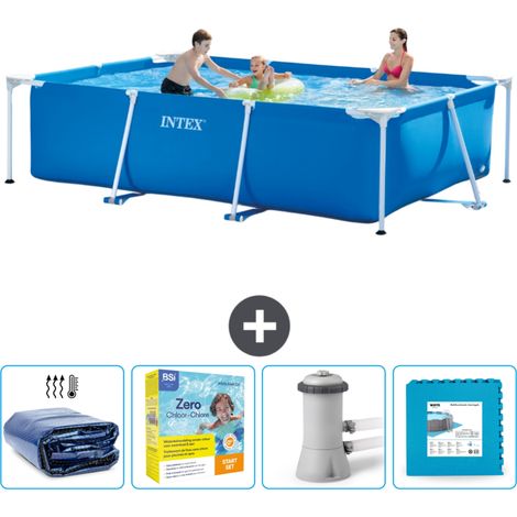 Intex-Schwimmbecken mit rechteckigem Rahmen – 300 x 200 x 75 cm – Blau – im Lieferumfang enthalten Accessoire CB9