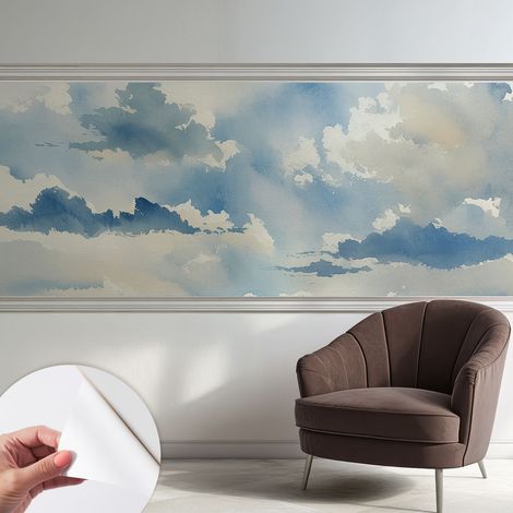 Papier peint adhésif décoratif pour chambre et salon Design moderne à poser facilement Nuages célestes 250x104 cm (1/5)
