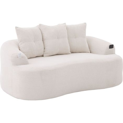 Sofá curvo contemporáneo de chenilla beige para 2 plazas con 3 cojines (1/5)