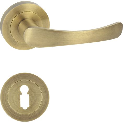 Poignée de porte d'entrée à cylindre – Finition bronze – Entraxe 70mm – Sens d'ouverture gauche/droite – Avec rosace BB pour clé standard – Domino (1/5)