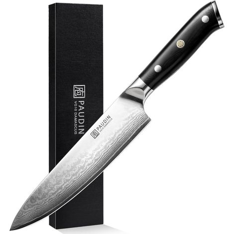 PAUDIN Damastmesser 20 cm Küchenmesser Kochmesser Damaststahl Ergonomischer (1/5)