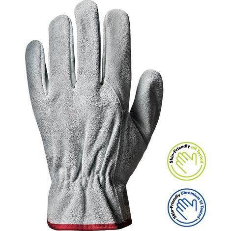 SIR SAFETY SYSTEM BORNEO Gants de protection mécanique en cuir blanc Taille 8 Lot de 12 paires