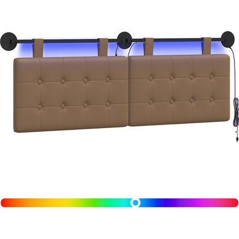 Hanging Headboard with LED Light Cappuccino Faux Leather vidaXL