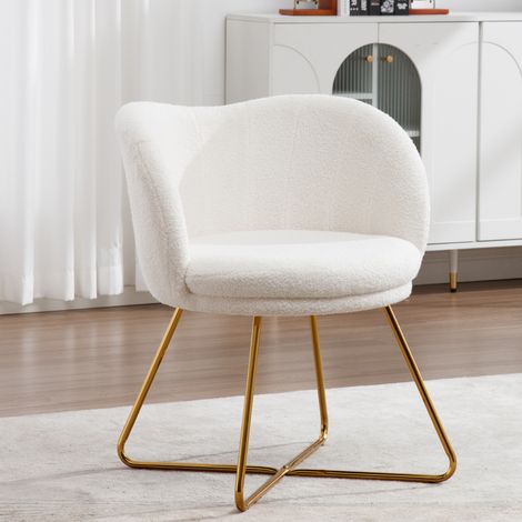 Wahson Poltroncina Poltrona da Soggiorno in Pelliccia Sintetica, Poltroncina Design Moderno con Gambe in Metallo per Camera da Letto/Soggiorno/Sala da Pranzo, Bianco (1/5)
