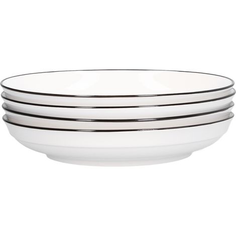 Ensemble de 4 Assiettes Céramiques 8 Pouces avec Bordure Noire - Idéal pour Salades, Steaks et Repas Élégants (1/5)