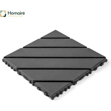 HOMAIRE Carrelages de terrasse en plastique interverrouillés, 44 pièces, 12"x12", imperméables, pour intérieur et extérieur, gris foncé
