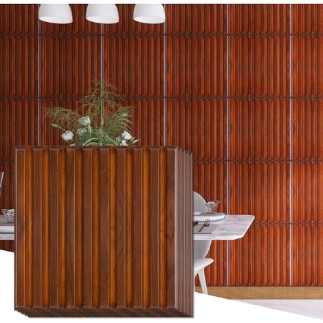 Lot de 32 panneaux muraux texturés 3D, 30 x 30 cm, carreaux muraux décoratifs en PVC, adaptés à la décoration murale intérieure, marron (1/5)