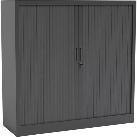[JAMAIS UTILISE] Armoire Basse à Rideaux de Bureau MTI 2 Tablettes Corps et Rideaux Anthracite 120x105x43cm - AMR1210-GA