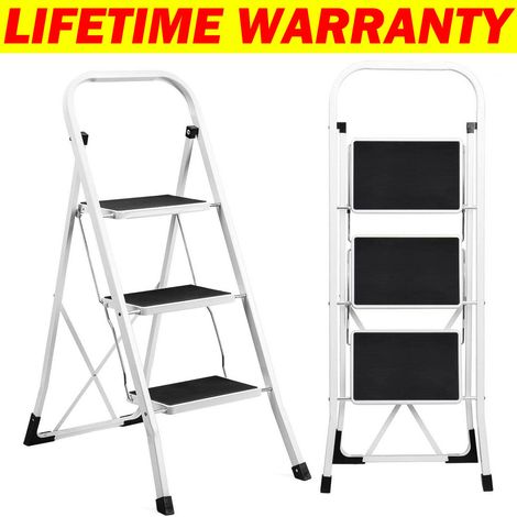 Folding 3 Tread Step Ladder Heavy Duty Steel Safety Stepladder with Non Slip Mat (1/5)