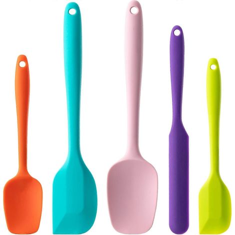 Ensemble 5 spatules silicone alimentaire résistantes chaleur antiadhésives compatibles lave-vaisselle sans BPA multicolores pâtisserie cuisine (1/5)