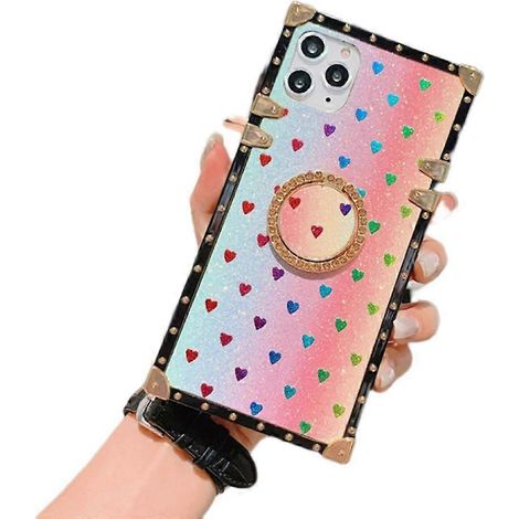 Quadratische Hülle kompatibel mit iPhone 13 Pro Max, extrem widerstandsfähige, stoßfeste TPU-Glitzerhülle mit „Love Glitter“-Design und Aufstellring (1/2)