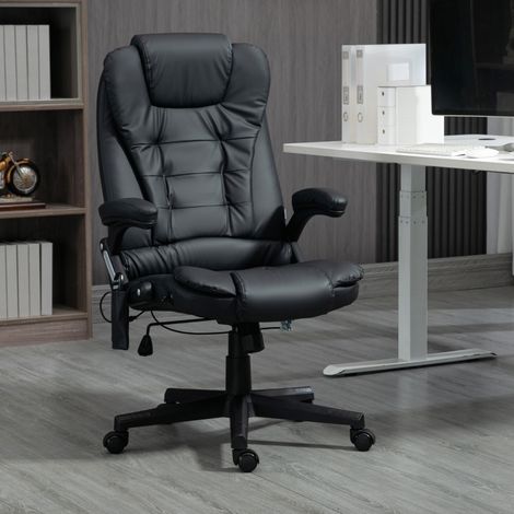 Silla de oficina con masaje y respaldo alto, altura y respaldo ajustables, giratoria, de polipiel, negro (1/5)