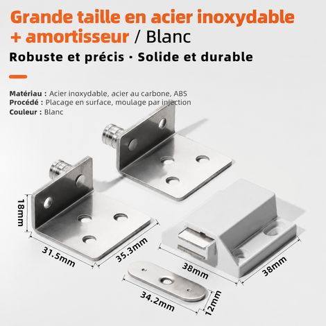 Kit charnière pivot invisible grand format en acier inoxydable avec loqueteau poussoir blanc acier inoxydable blanc 10 × 8 × 3 cm 80 g – Livraison gratuite
