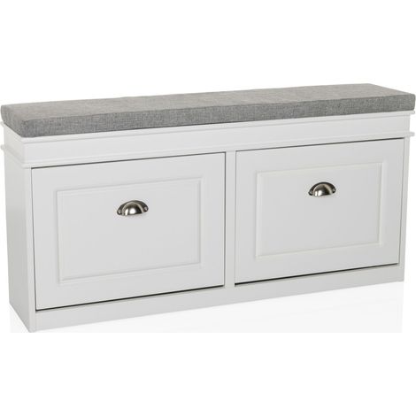 Schuhschrank / Sitzbank ESTHA I 104x24x47,5 cm 2 Schuhklappen weiß/grau hjh LIVING