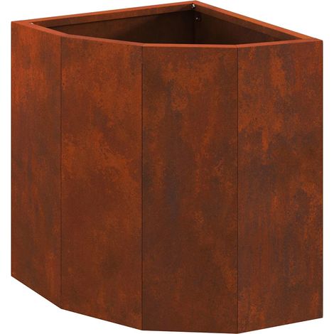 Jardinière d'angle épurée jardin terrasse 30 x 30 x 35 cm en acier rouillé (1/5)