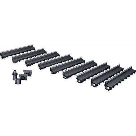 MEA – Pack de 9 caniveaux avec grille à fente – E-Blade L en inox – Résistance A15 – Drainage efficace pour espaces extérieurs (1/5)