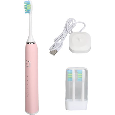 Brosse à dents électrique 5 modes, étanche IPX7, base de chargement intelligente 1200 mAh avec tête de brosse, idéale pour la maison et les voyages (rose).-AquaForge