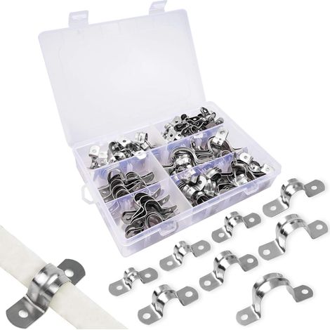 100 Pieces U-Tube Clamp 304 Stainless Steel Clamp Fixing Tube 8mm-32mm U Tension Clips Connection Ring Hose Clamp Card Clamp U Shaped Saddle Map Pipe Attachment (1/5)