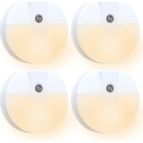 (4er-Set, warmes Licht) Runde LED-Lampen für die Nacht, zum Einstecken, sofort einsatzbereit, lichtempfindlich, geeignet für Schlaf- und Wohnzimmer.