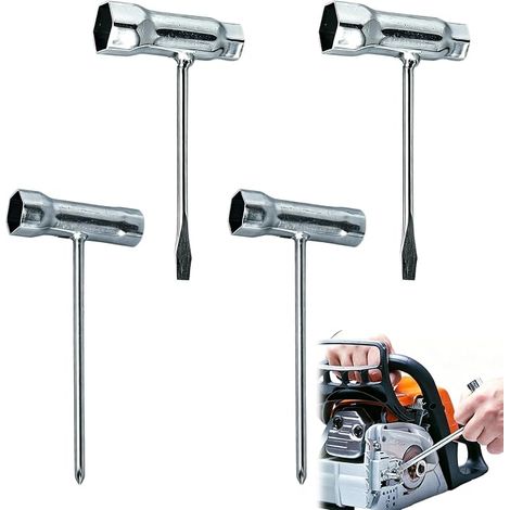 Jeu de 4 clés à bougies, clés en T 13 x 19 mm et 17 x 19 mm, clé mixte en acier pour tronçonneuse, tondeuse à gazon, débroussailleuse, scooter et petits moteurs (1/5)