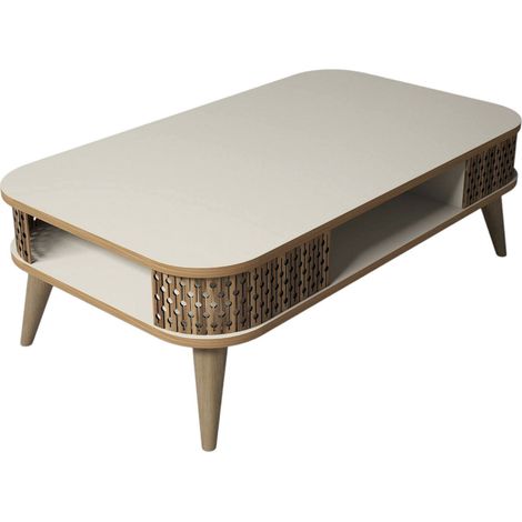 Tavolino da Salotto Medicina, un Vano, Forma Rettangolare Arrotondata, 60x105x34.6h cm Bianco Crema (1/5)
