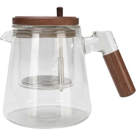 Théière avec filtre, 750 ml, résistante à la chaleur, avec système de séparation d'eau et poignée en bois