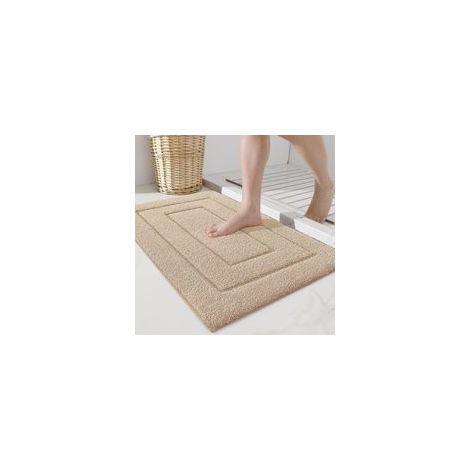Rutschfeste Badematte 50 x 80 cm – Weiche, saugfähige Mikrofaser – Maschinenwaschbar – Rutschfeste TPR-Rückseite – Beige (1/4)