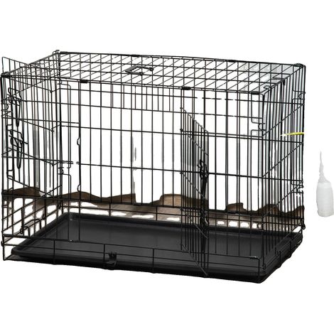 Jaula para perros, material de hierro, 76 cm de largo x 53 cm de ancho x 61 cm de alto, adecuada para perros pequeños y medianos, requiere montaje por parte del cliente, bandeja de desechos extraíble. (1/5)