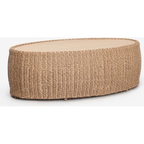 Tavolino da giardino ovale 105x60 cm in legno di acacia e rattan sintetico Clarnyx SKLUM            