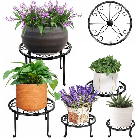 Set di 5 supporti per vasi da fiori, mensole per piante per interni ed esterni, porta vasi in ferro per interni, resistenti alla ruggine (nero) (1/5)