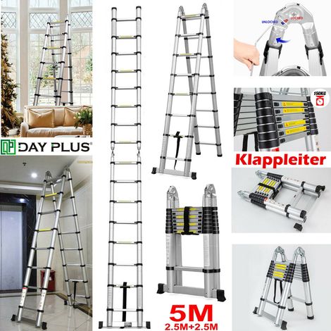 Alu échelle télescopique extensible 5.0m haute échelle télescopique 150kg stable professionnel nouveau