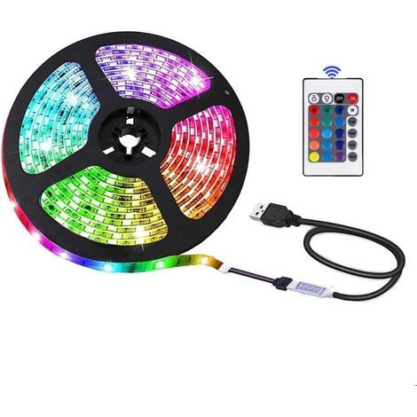 USB LED strip, 16 RGB 5050 colors, 24-key infrared remote control, DIY interior decoration (3 meters) (1/4)