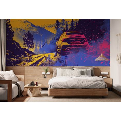 Papier peint Sport – voiture de rallye en montagne - 150 x 250 cm (1/2)