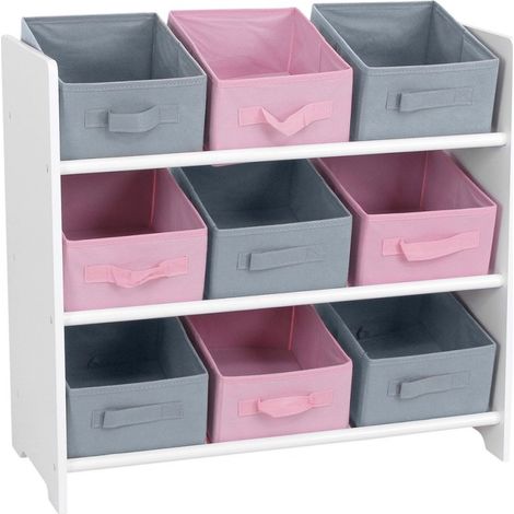 Meuble 9 panières pour enfant rose gris (1/4)