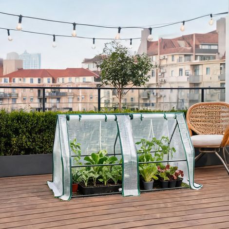 Serre de jardin blanche en acier et PE 180 x 90 x 90 cm (1/5)
