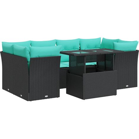 Set sofás jardín y cojines 7 pzas ratán sintético acacia negro vidaXL (1/5)