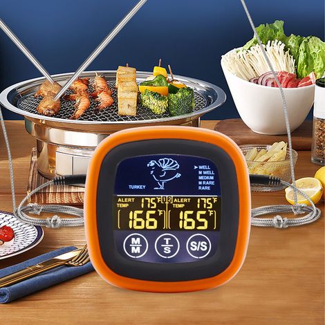 Thermomètre Digital Grill Touchscreen 2 Probes avec Timer pour Cuisson Meat et Thermomètre Grille Fence Protector (1/5)