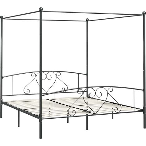 Estructura cama con dosel sin colchón metal gris 200x200 cm vidaXL (1/4)