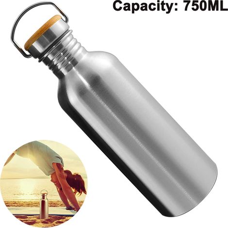 Bouteille À Eau En Acier Inoxydable - 12 H Chaud 24 H Froid - Ouverture Large Pour Glace Et Infusion - Bambou Naturel - 1 Pièce