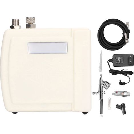 Kit aérographe double action avec compresseur d\'air, filtre à huile et à eau, tuyau de raccordement et connecteur pour maquillage, 100-240 V, blanc, prise européenne (1/5)