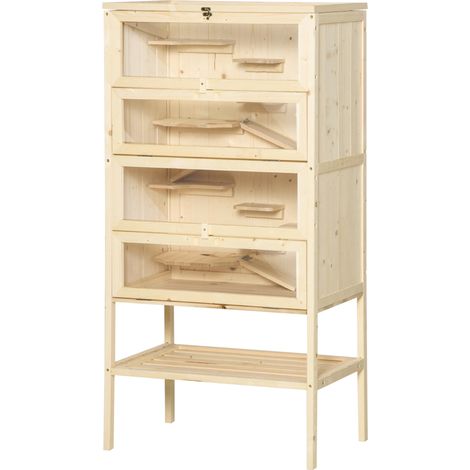 Cage en bois pour hamster, 5 niveaux, cage pour rongeurs, cage pour petits animaux avec toit grillagé et rampes, grande cage en bois, cage pour souris, cage pour hamsters et hamsters nains, 60 x 40 x 