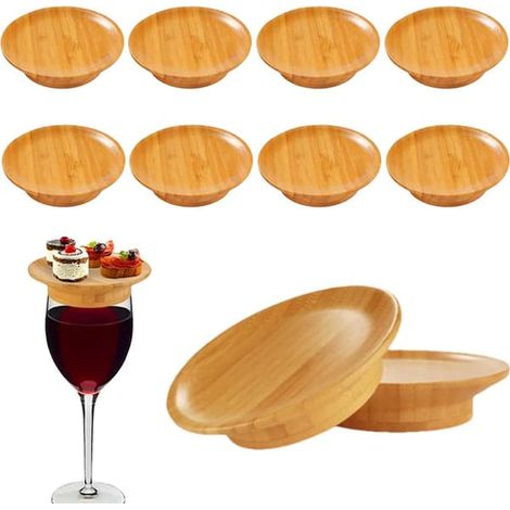 BelleRise - Plateaux à charcuterie en bois pour verres à vin (lot de 10), couvercles pour amuse-gueules et desserts - FS (1/5)