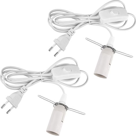 Douille E14 avec câble et interrupteur, lot de 2, âme en cuivre PVC – Blanc, douille E14 pour lampe à sel (lampe suspendue à monter soi-même) (1/5)