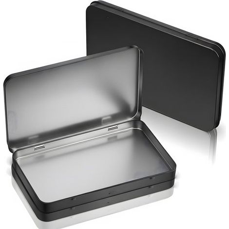 Juego de 2 cajas rectangulares de metal con bisagras, Caja de almacenamiento pequeña y portátil, gomas de borrar, pastillas, 150 x 90 x 24 mm (1/5)