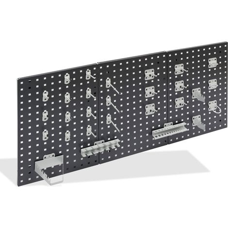 ADB Werkzeugwand Lochwand 1177x456mm anthrazitgrau RAL 7016 mit 28tlg Hakenset (1/4)
