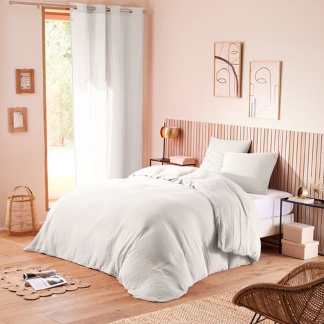 Pack Complet 4 pièces en Gaze de Coton 240 x 220 cm - Blanc (1/5)