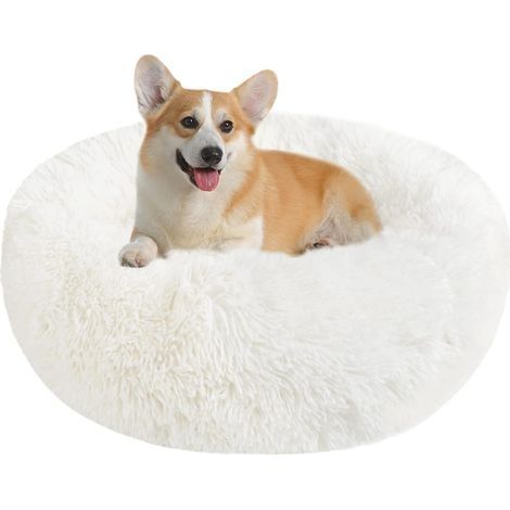 Panier Chien et Chat Moelleux Rond - Coussin Chat et Chien Anti Stress Apaisant en Peluche, Donut Lit Confortable Lavable pour Chat Chien Petit Moyen Taille (Beige,60cm) (1/5)