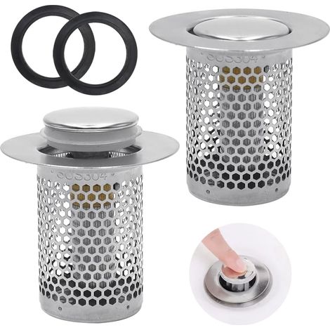 2 Pièces Filtre Evier Cuisine en Acier Inoxydable 33 × 50 mm Bonde de Lavabo avec Panier Filtrant Amovible Bouchon Evier Salle de Bain pour Baignoire,Cuisine (1/5)