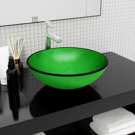 Vasque à poser Lavabo à poser pour salle de bain - Verre Verre trempé 42x14 cm vert BV481692 - BonneVie (1/4)